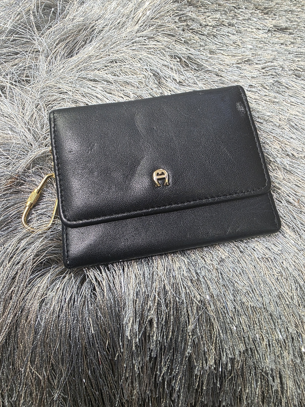 Classic Black Leather Wallet with Gold Accent